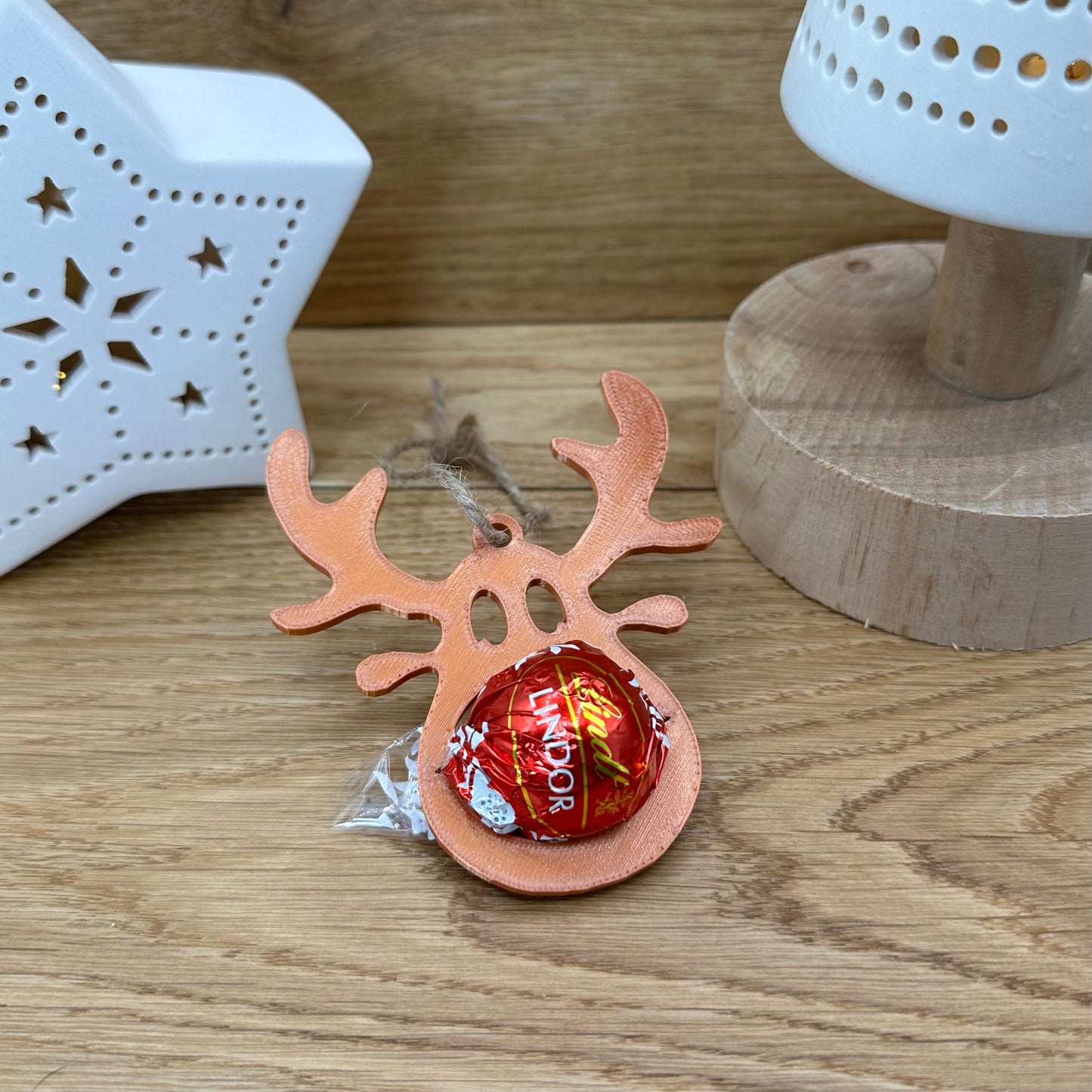 Rentier Schoko-Halter Christbaumkugel | Für Lindor Kugeln | Weihnachtsbaumschmuck | Geschenkidee | Weihnachtsgeschenk | Weihnachtsdekoration