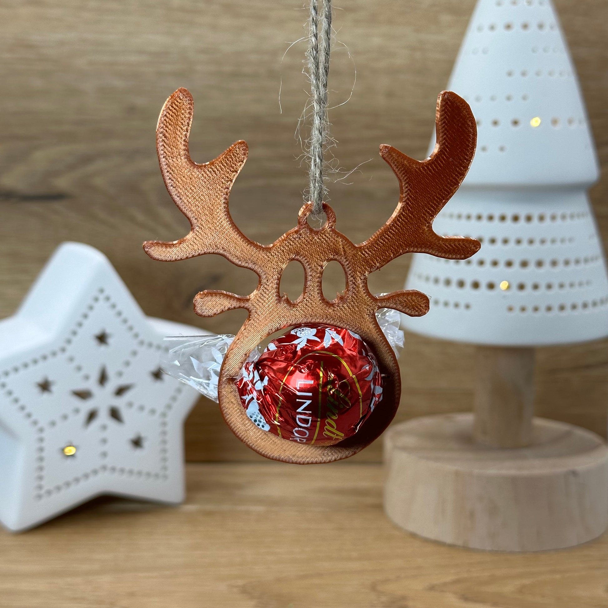 Rentier Schoko-Halter Christbaumkugel | Für Lindor Kugeln | Weihnachtsbaumschmuck | Geschenkidee | Weihnachtsgeschenk | Weihnachtsdekoration