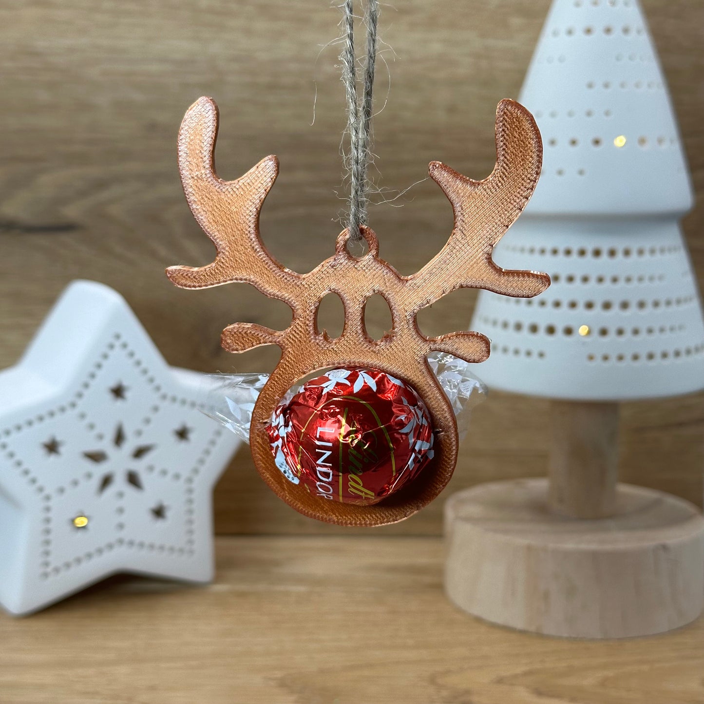 Rentier Schoko-Halter Christbaumkugel | Für Lindor Kugeln | Weihnachtsbaumschmuck | Geschenkidee | Weihnachtsgeschenk | Weihnachtsdekoration