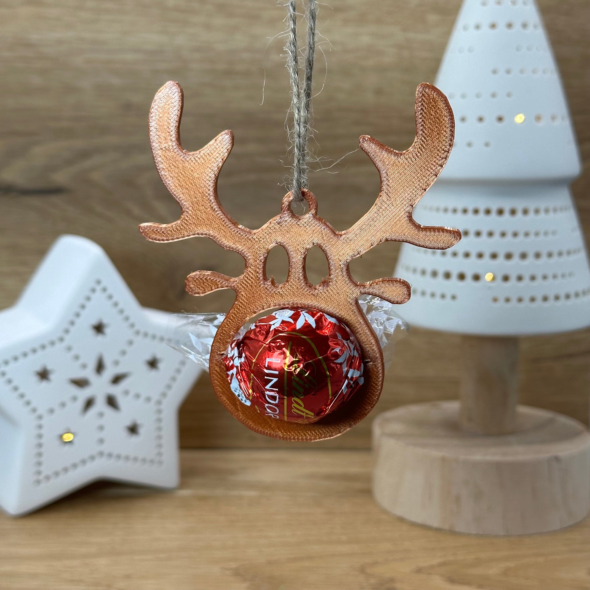 Rentier Schoko-Halter Christbaumkugel | Für Lindor Kugeln | Weihnachtsbaumschmuck | Geschenkidee | Weihnachtsgeschenk | Weihnachtsdekoration
