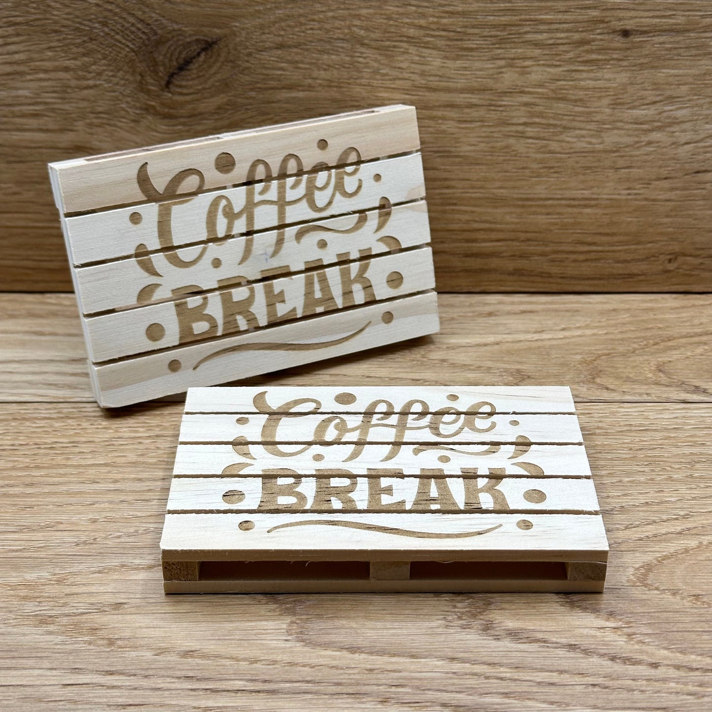 Kaffee Untersetzer "Coffee Break" Holz - im schicken Paletten-Look. 2er Set