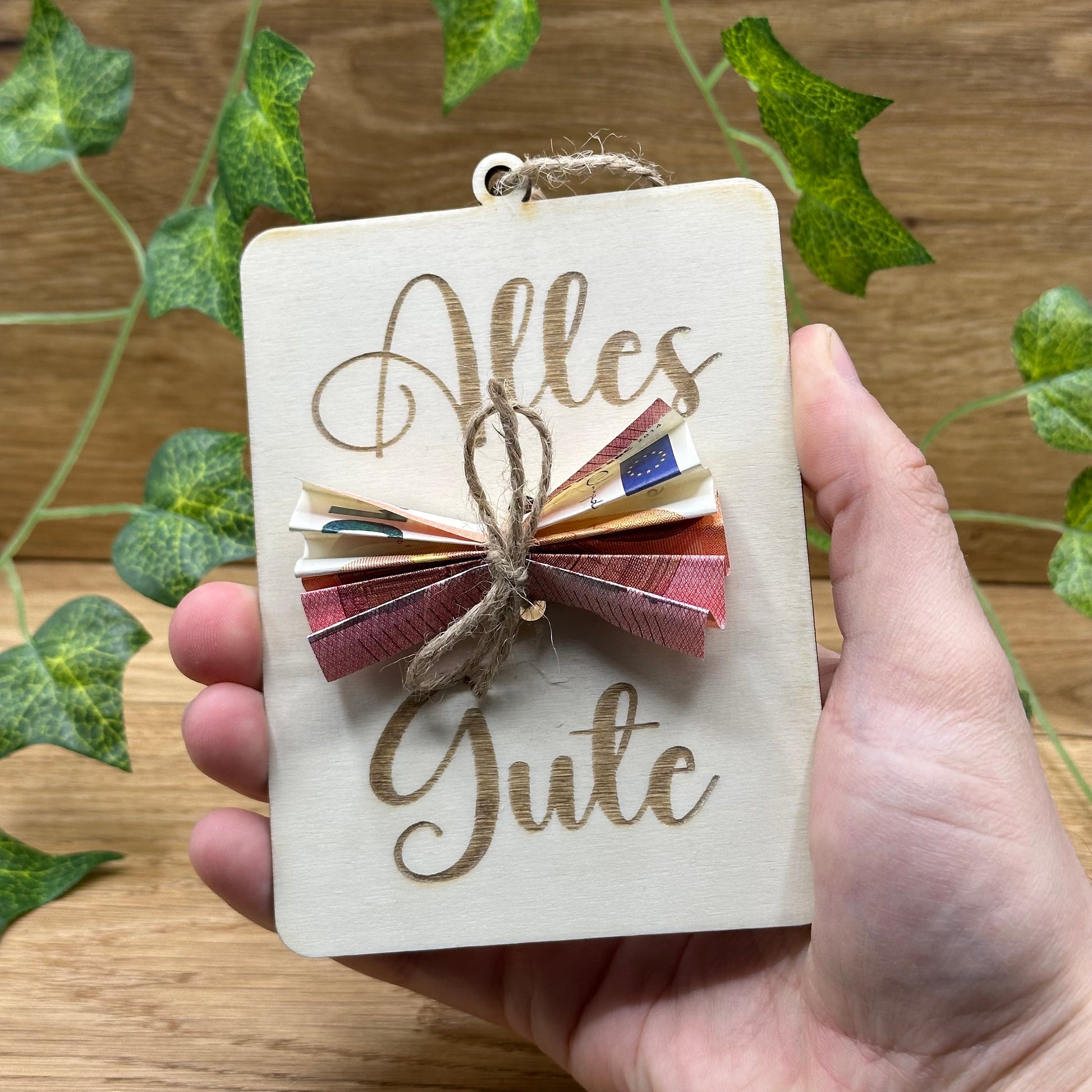 Geldgeschenk - Holz Geschenkkarte für Geburtstag, Firmenjubiläum, Weihnachten, uvm.