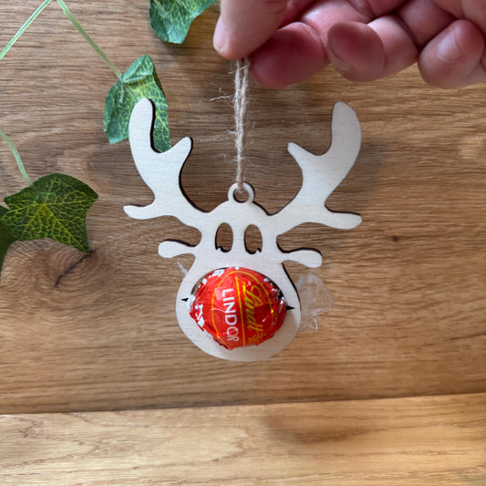 Rentier Schoko-Halter Christbaumkugel | Für Lindor Kugeln | Weihnachtsbaumschmuck | Geschenkidee | Weihnachtsgeschenk | Holz