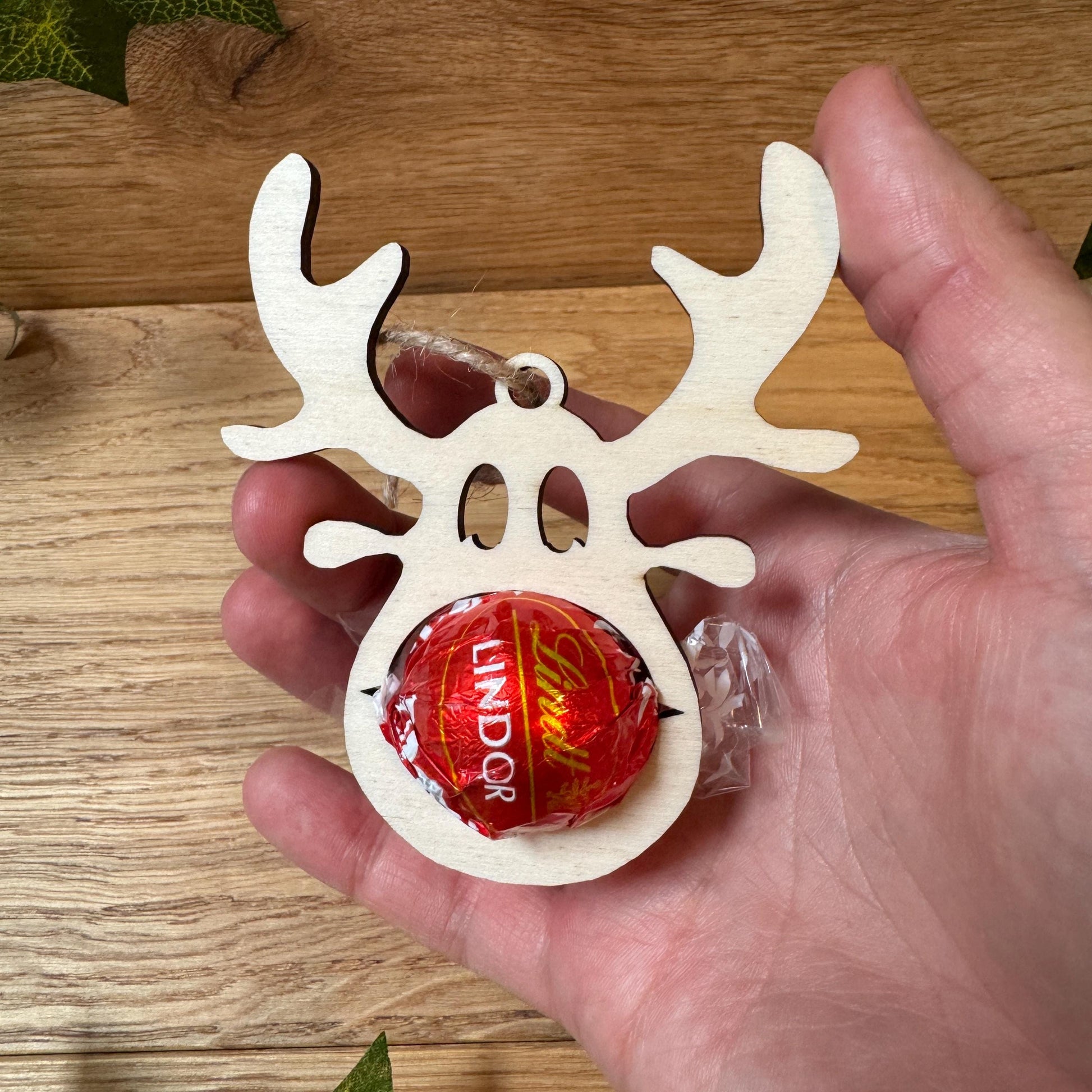 Rentier Schoko-Halter Christbaumkugel | Für Lindor Kugeln | Weihnachtsbaumschmuck | Geschenkidee | Weihnachtsgeschenk | Holz