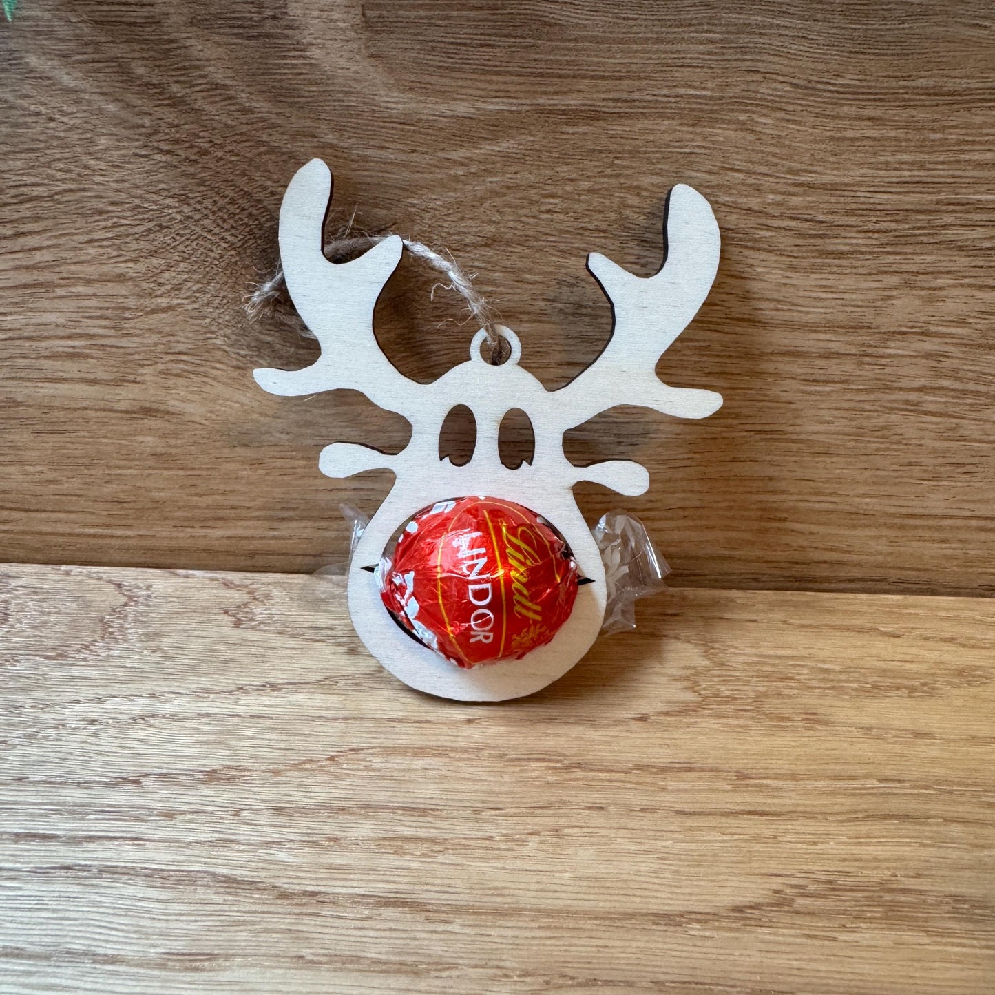 Rentier Schoko-Halter Christbaumkugel | Für Lindor Kugeln | Weihnachtsbaumschmuck | Geschenkidee | Weihnachtsgeschenk | Holz