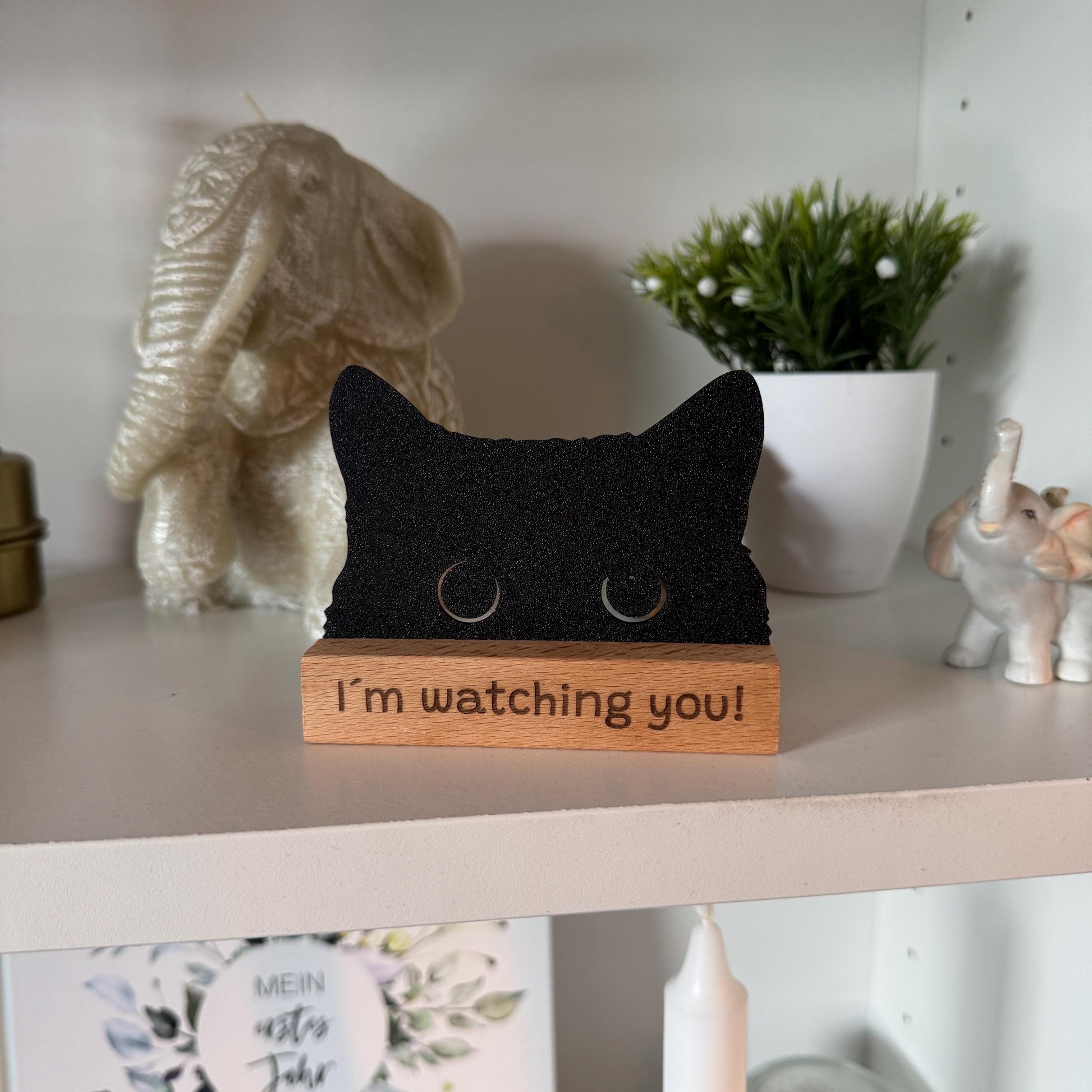 Witziger Katzen Aufsteller aus Holz mit Gravur „I’m watching you“ – lustiges Deko-Highlight & Geschenkidee für echte Katzenfans!