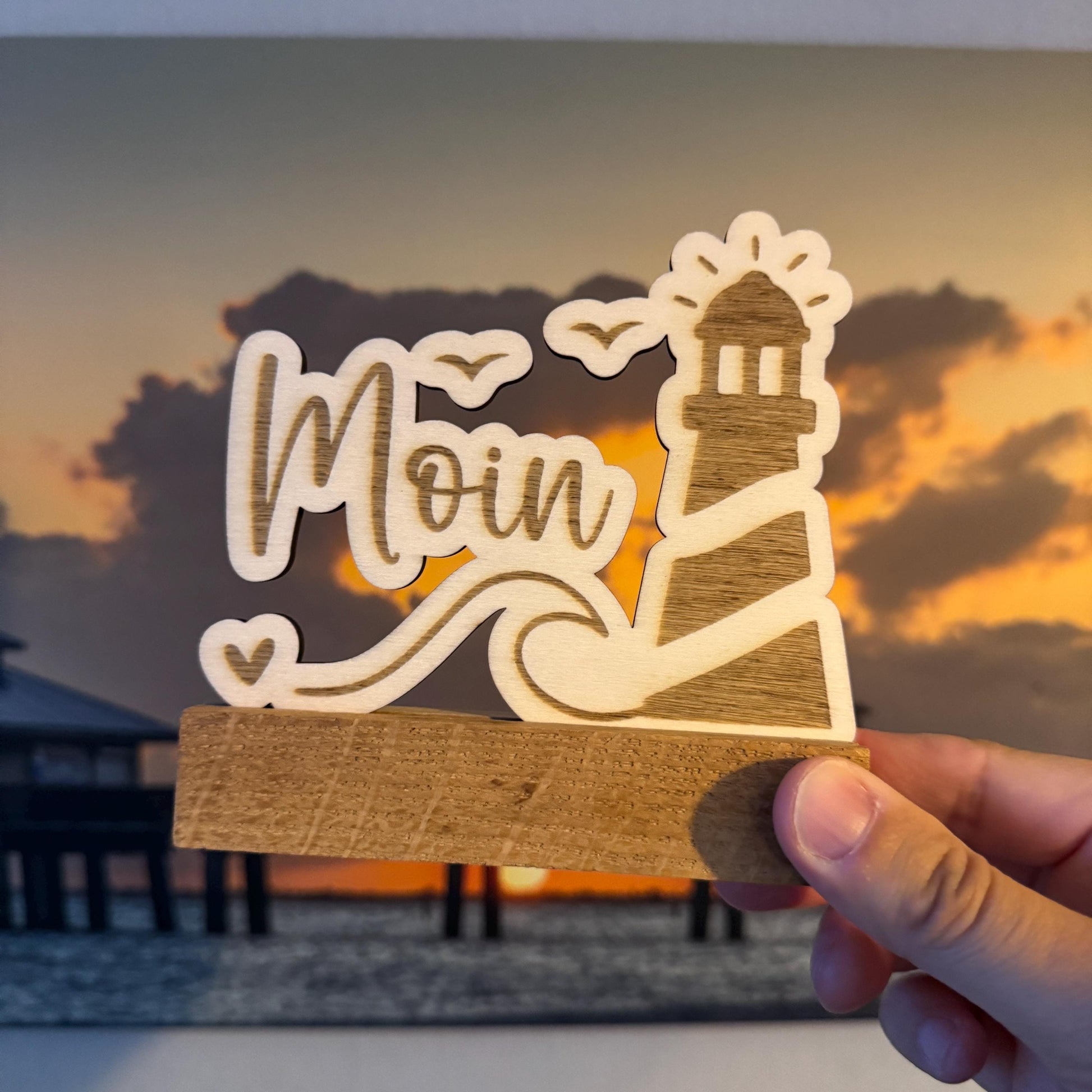 Nordischer Holzaufsteller "Moin" | Maritime Deko aus Holz | Handgemachte Deko für Wohnzimmer, Küche & Bad | Tolle Geschenkidee