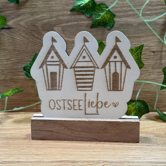 Nordischer Holzaufsteller "Ostsee-Liebe" | Maritime Deko aus Holz | Handgemachte Deko für Wohnzimmer, Küche & Bad | Tolle Geschenkidee