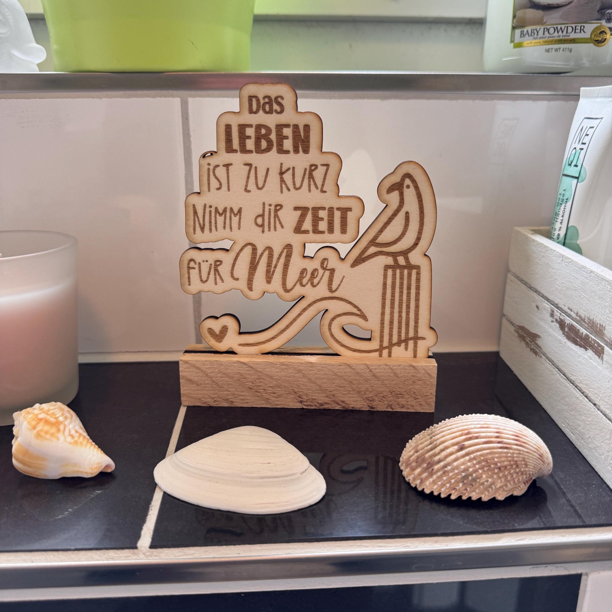 Nordischer Holzaufsteller "Zeit für Meer!" | Maritime Deko aus Holz | Handgemachte Deko für Wohnzimmer, Küche & Bad | Tolle Geschenkidee