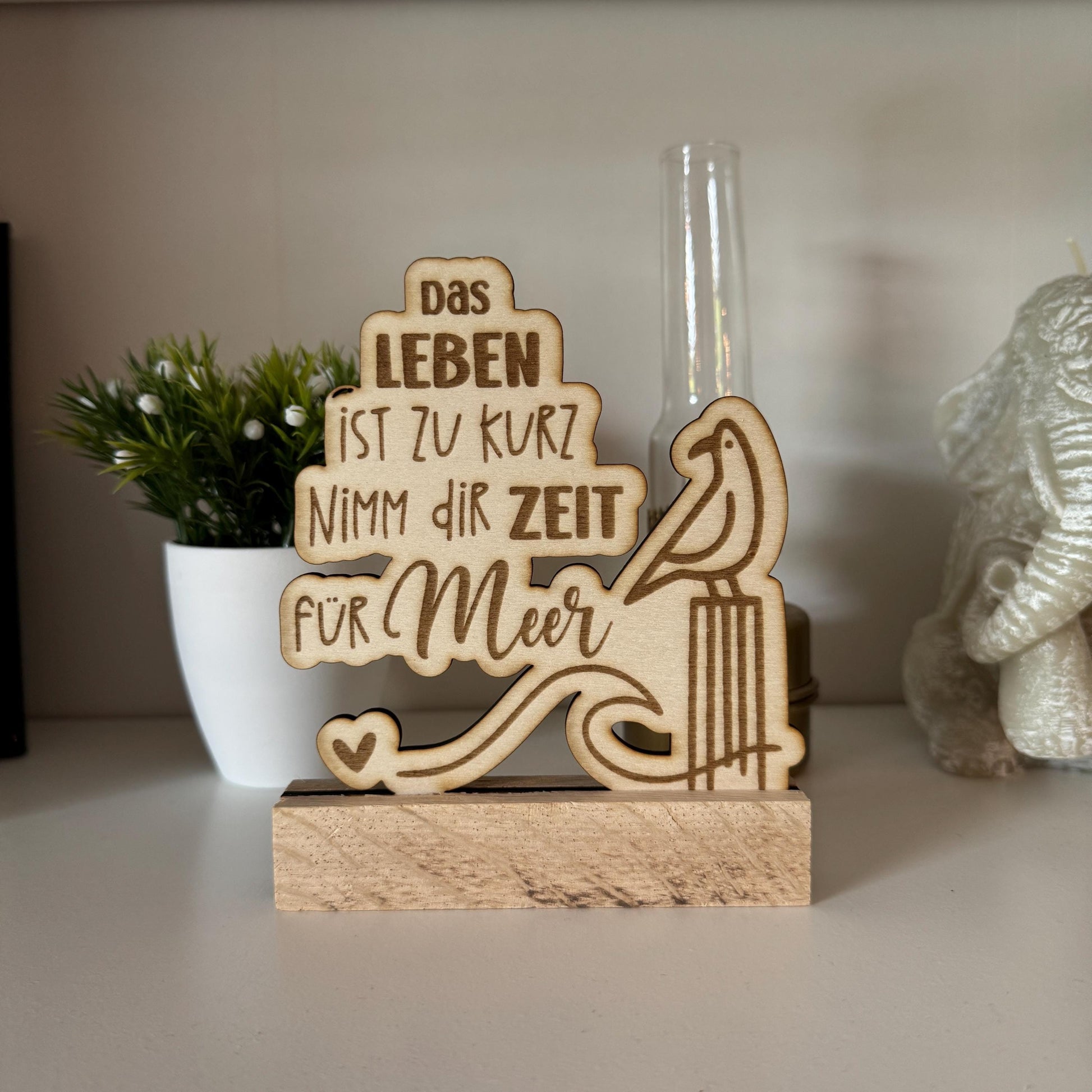 Nordischer Holzaufsteller "Zeit für Meer!" | Maritime Deko aus Holz | Handgemachte Deko für Wohnzimmer, Küche & Bad | Tolle Geschenkidee