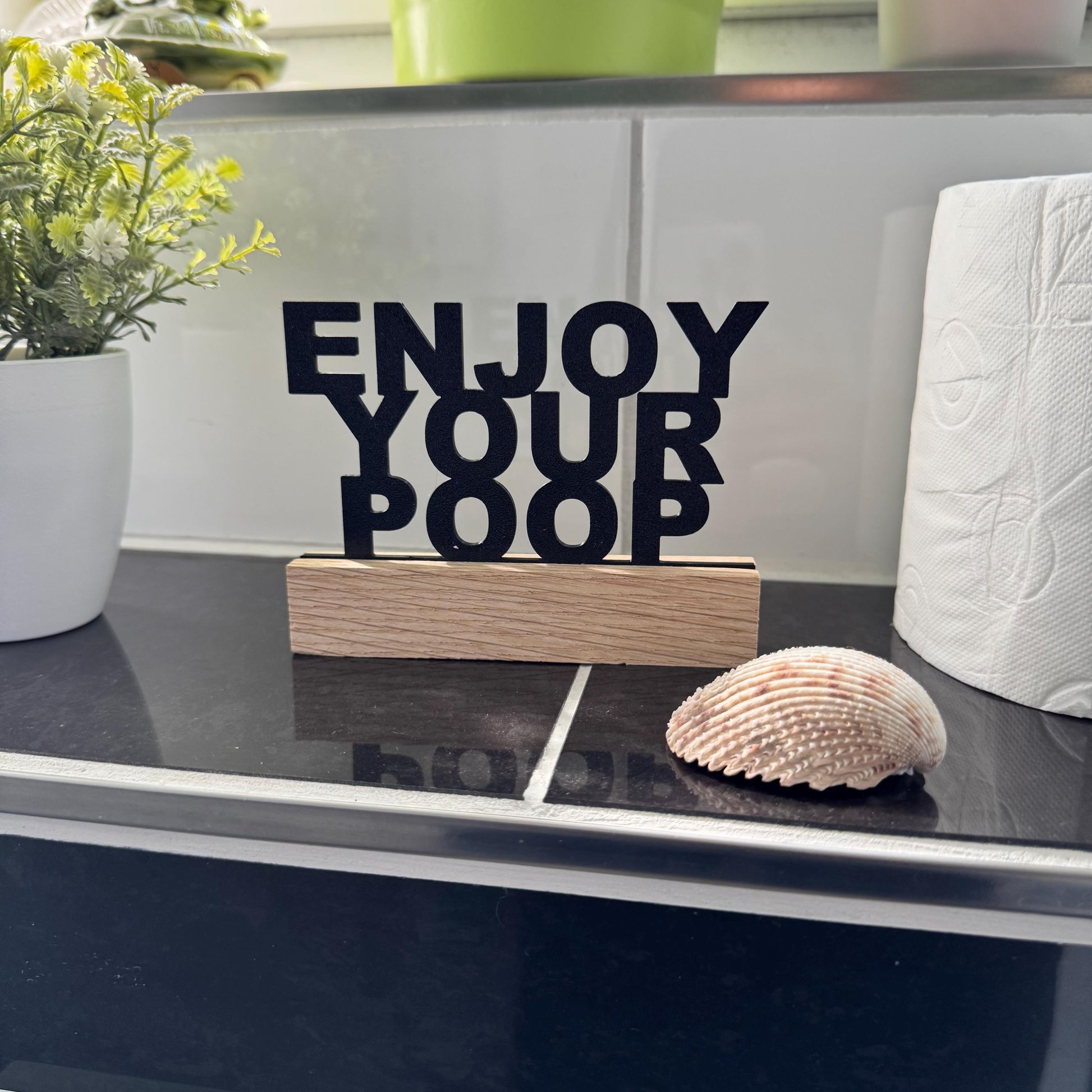 Kloschild lustig | Holzaufsteller Badezimmerdeko "Enjoy your poop"