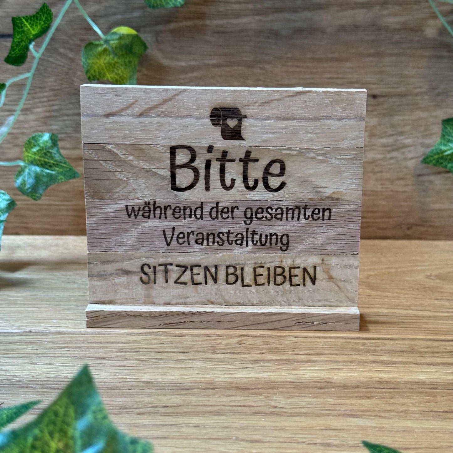Kloschild lustig | Badezimmerdeko aus Holz "Bitte sitzen bleiben!"