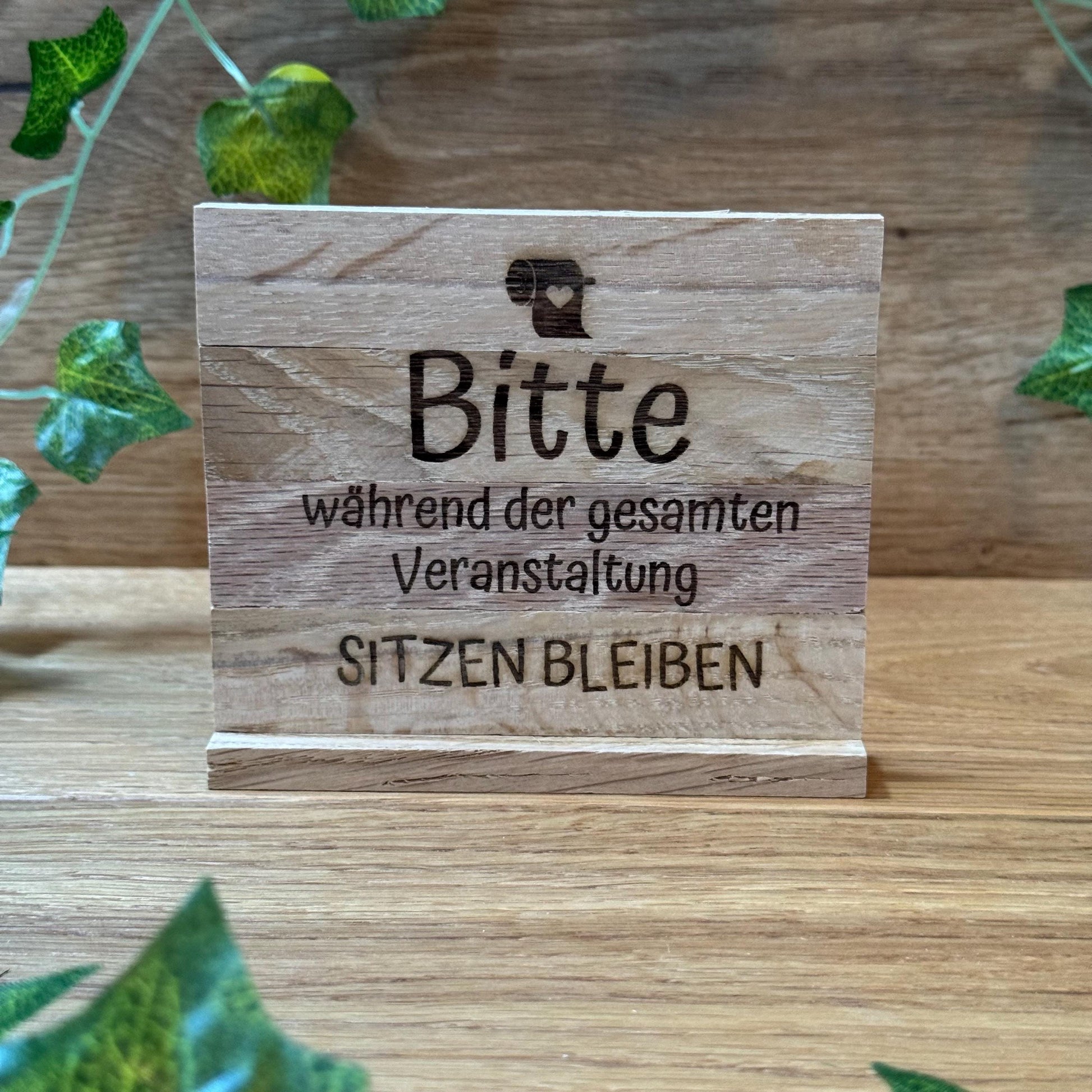 Kloschild lustig | Badezimmerdeko aus Holz "Bitte sitzen bleiben!"