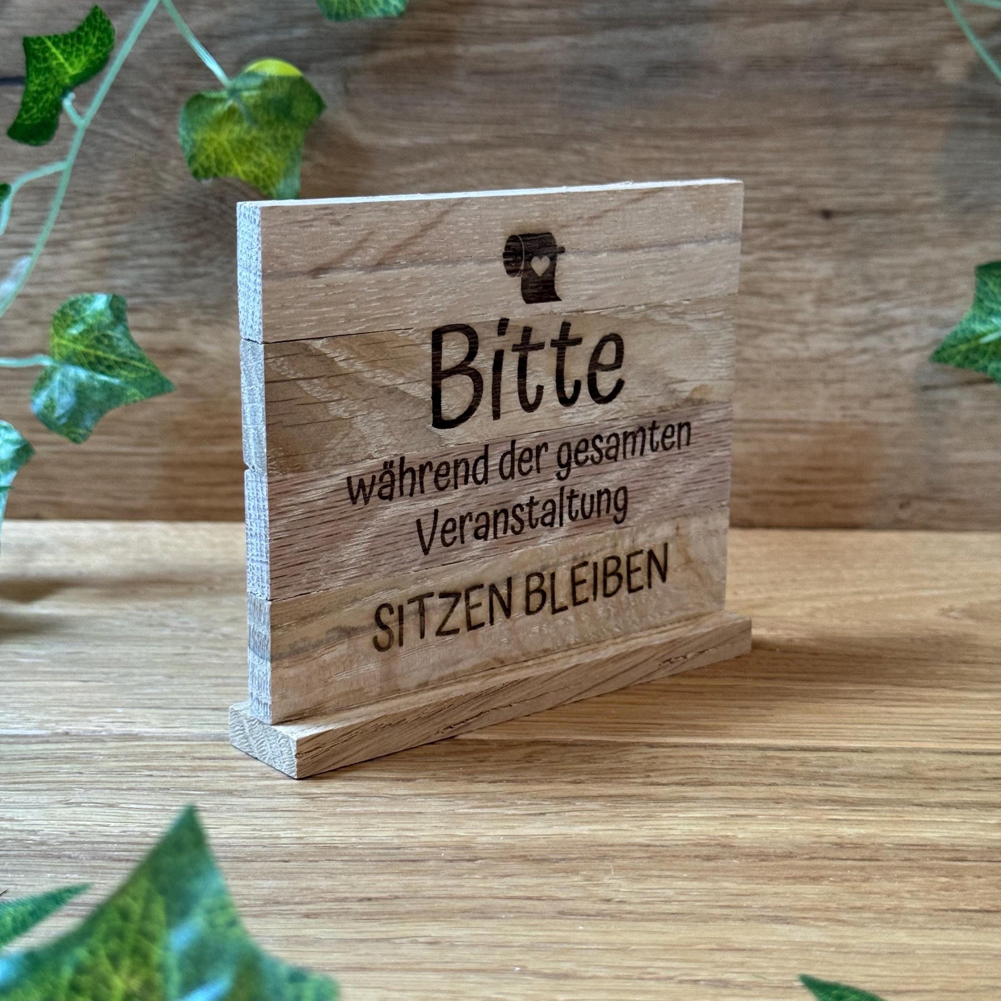 Kloschild lustig | Badezimmerdeko aus Holz "Bitte sitzen bleiben!"