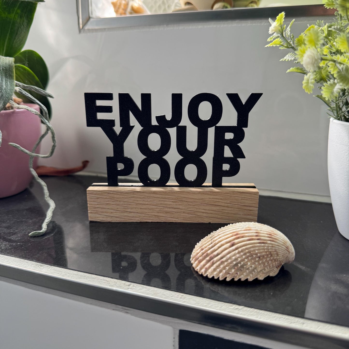 Kloschild lustig | Holzaufsteller Badezimmerdeko "Enjoy your poop"