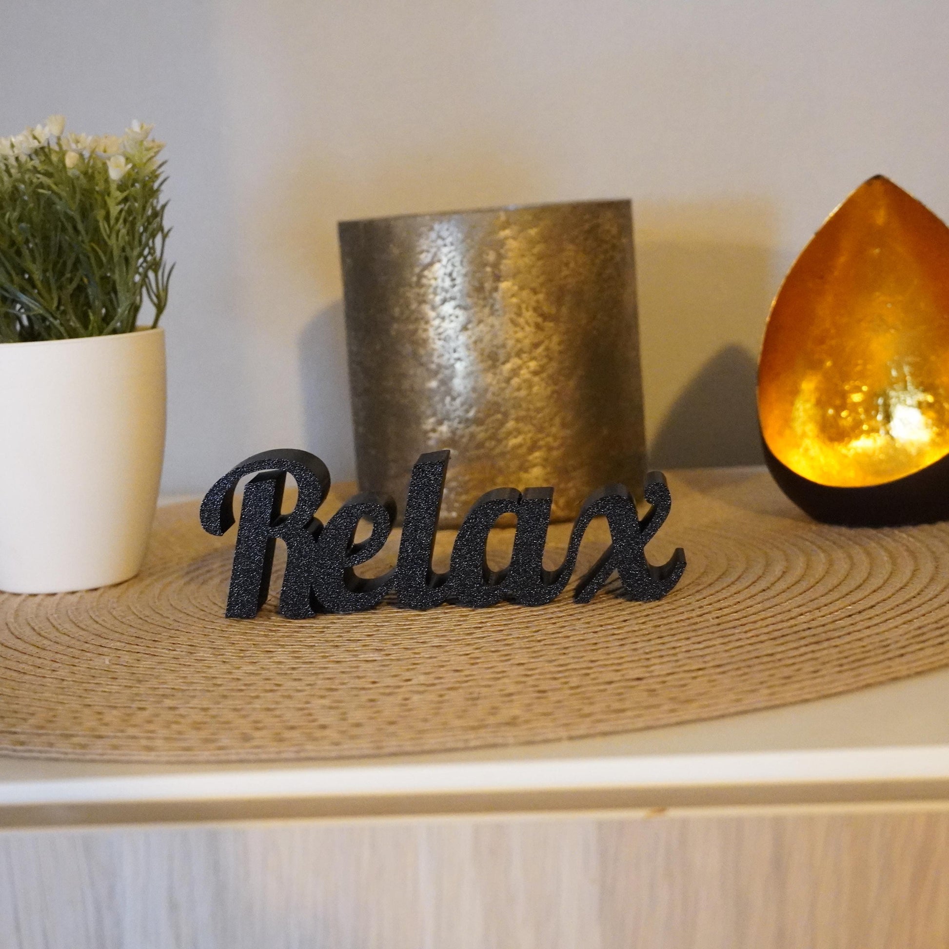 Relax -Deko-Schriftzug | Aufsteller für Bad, Wohnzimmer, Schlafzimmer