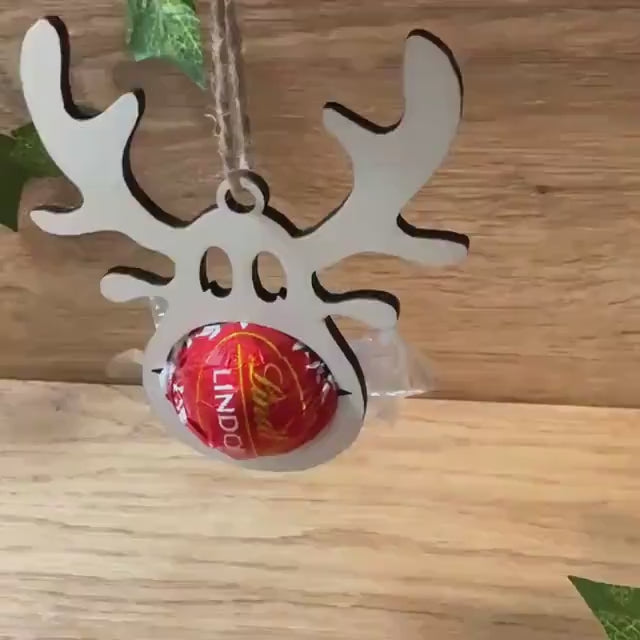 Rentier Schoko-Halter Christbaumkugel | Für Lindor Kugeln | Weihnachtsbaumschmuck | Geschenkidee | Weihnachtsgeschenk | Holz