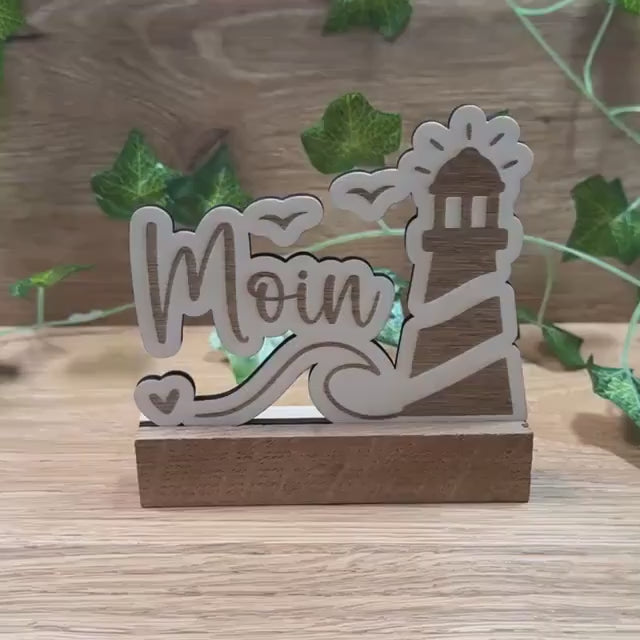 Nordischer Holzaufsteller "Moin" | Maritime Deko aus Holz | Handgemachte Deko für Wohnzimmer, Küche & Bad | Tolle Geschenkidee