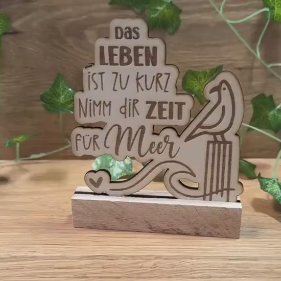 Nordischer Holzaufsteller "Zeit für Meer!" | Maritime Deko aus Holz | Handgemachte Deko für Wohnzimmer, Küche & Bad | Tolle Geschenkidee