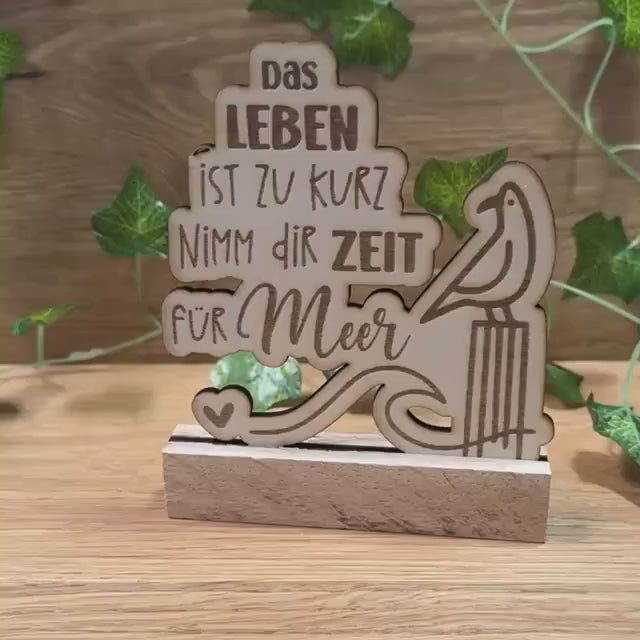 Nordischer Holzaufsteller "Zeit für Meer!" | Maritime Deko aus Holz | Handgemachte Deko für Wohnzimmer, Küche & Bad | Tolle Geschenkidee