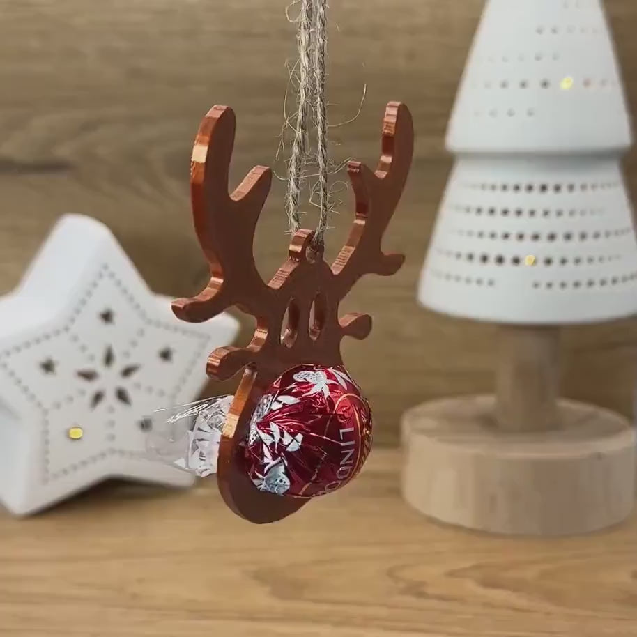 Rentier Schoko-Halter Christbaumkugel | Für Lindor Kugeln | Weihnachtsbaumschmuck | Geschenkidee | Weihnachtsgeschenk | Weihnachtsdekoration